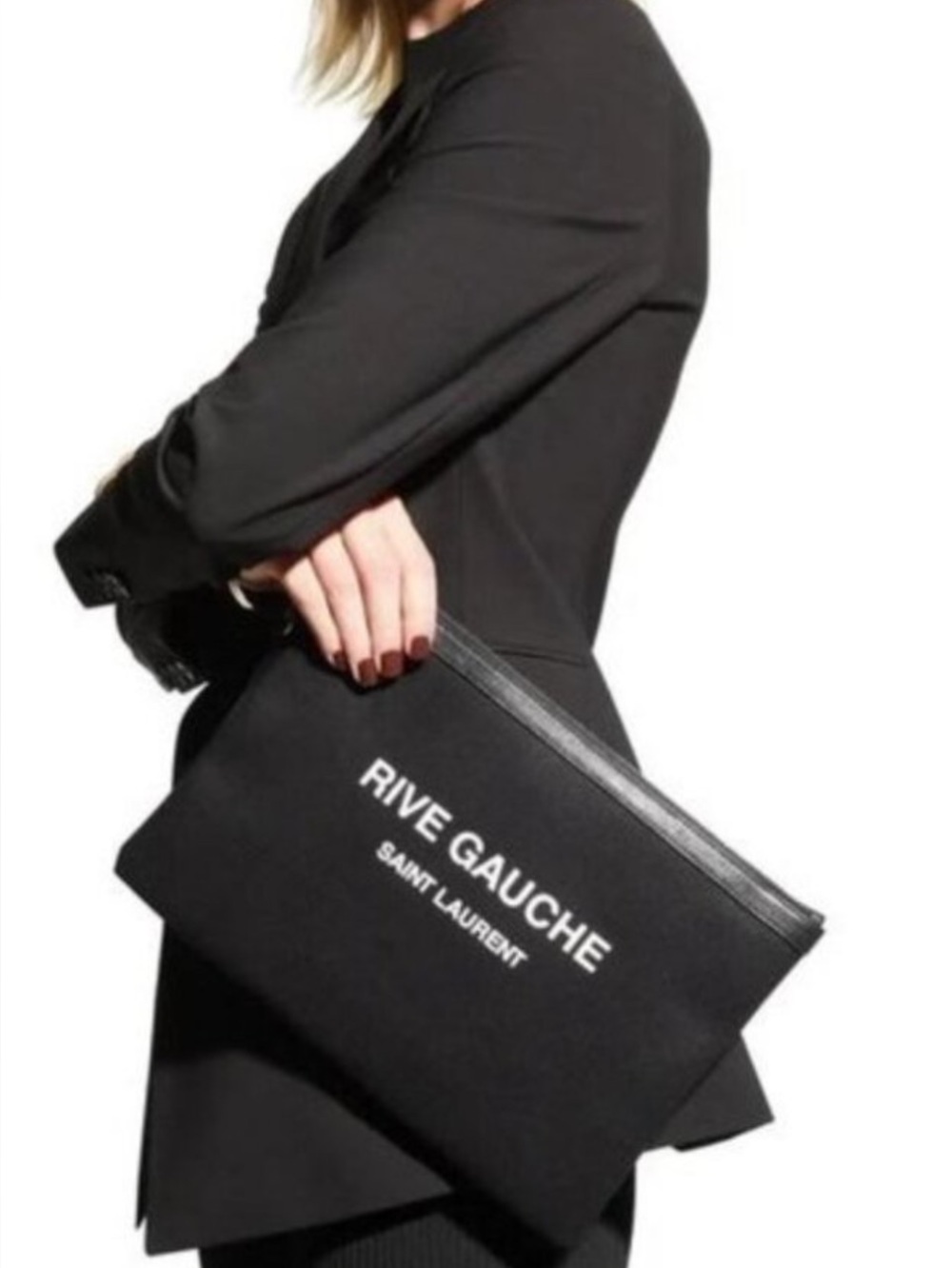 Saint Laurent Black Rive Gauche Canvas Pouch